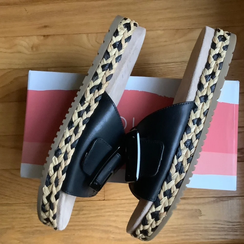 Soul Naturalizer Day Break Slide Sandal Black Raffia SZ 9